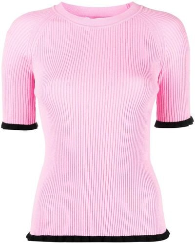 MSGM Intarsia-knit Logo Ruffled-trim Top - Pink