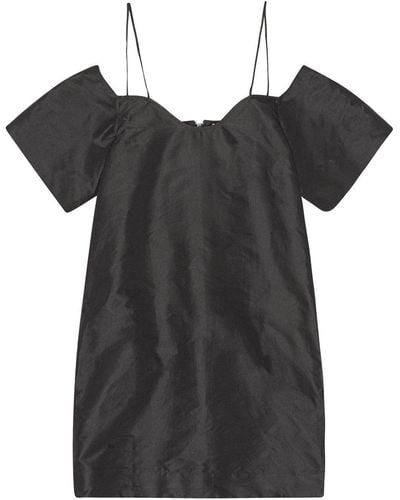 Ganni Plain Cold-shoulder Mini Dress - Black