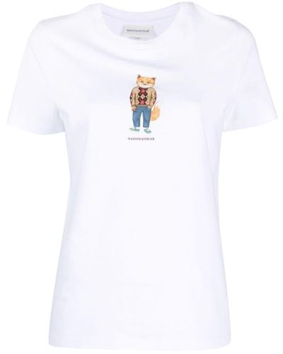 Maison Kitsuné T-shirt en coton à logo imprimé - Blanc