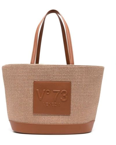 V73 Bolso shopper con parche del logo - Marrón