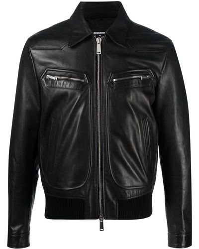 DSquared² Leather Biker Jacket - Zwart
