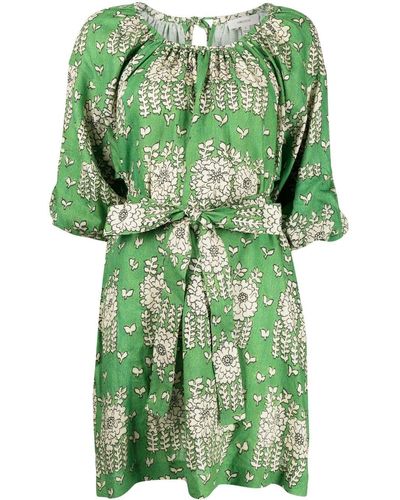 Oroton Puff-sleeved Floral Dress - Green