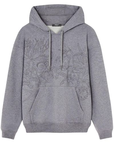 Versace Logo-embroidered Cotton Hoodie - Grey