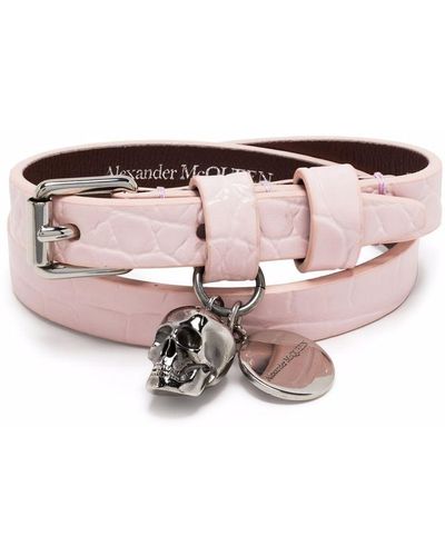Alexander McQueen Skull-charm Leather Bracelet - Pink