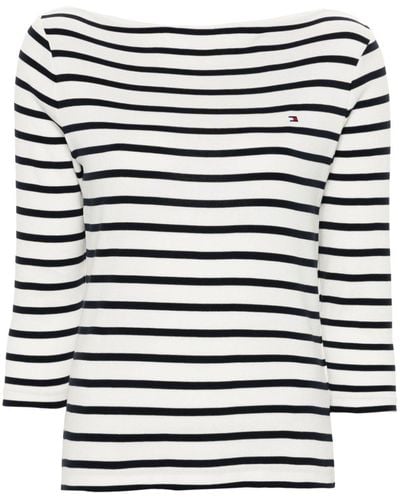 Tommy Hilfiger Flag-embroidered Striped T-shirt - Black