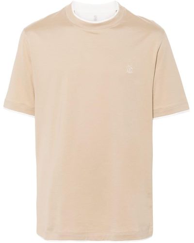 Brunello Cucinelli T-shirt en coton à logo brodé - Neutre