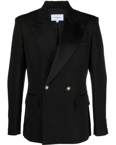 Casablancabrand Double-breasted Blazer With Peaked Lapels - Black