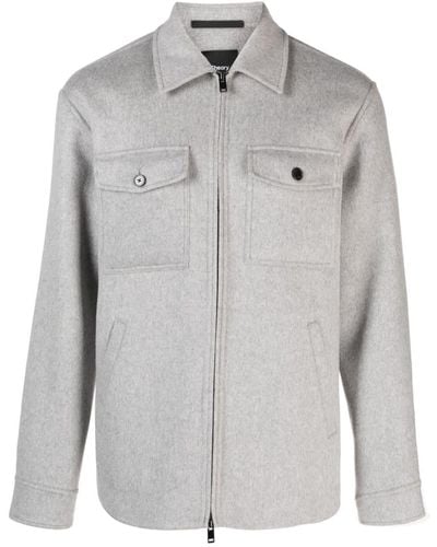 Theory Zip-up Wool Blend Shirt Jacket - Gray