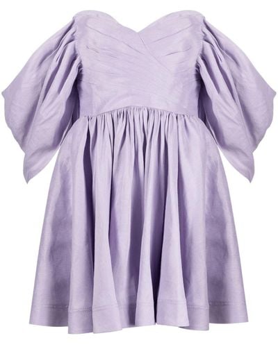 Aje. Mini-robe Épaules Nues En Lin Mélangé À Plis Zorina - Violet