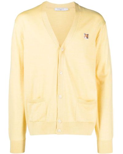 Maison Kitsuné Fox Head-patch Knitted Cardigan - Yellow
