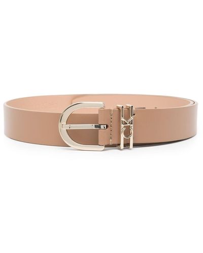 Calvin Klein Logo-lettering Leather Belt - Natural