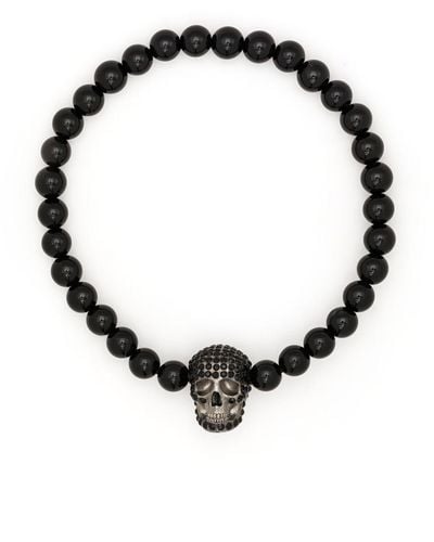 Alexander McQueen Pavé Skull Beaded Bracelet - Black