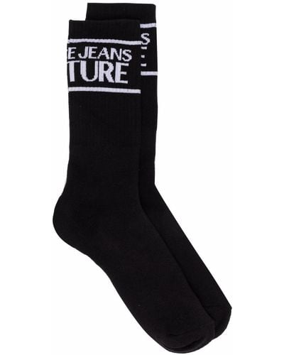 Versace Jeans Couture Gerippte Socken mit Logo-Print - Schwarz