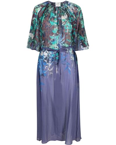 Forte Forte Robe mi-longue plissée à fleurs - Bleu