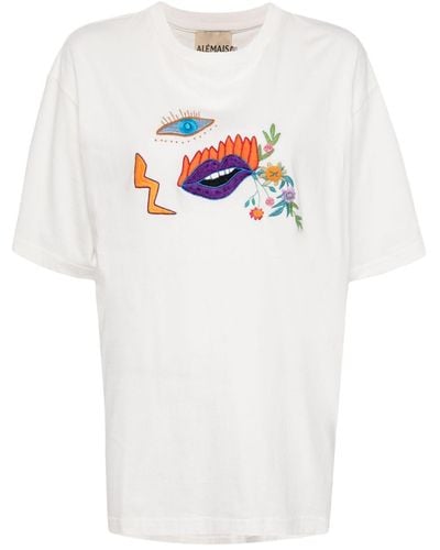 ALÉMAIS Embroidered Organic-cotton T-shirt - White