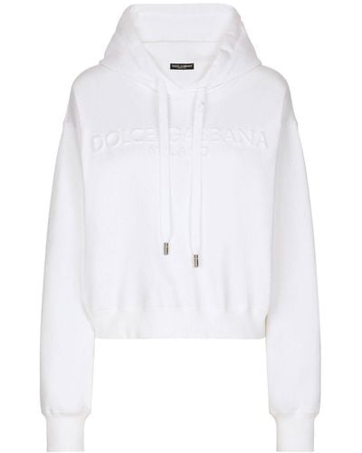 Dolce & Gabbana Logo-embossed Drawstring Hoodie - White