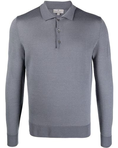 Canali Fine-knit Wool Polo Top - Gray