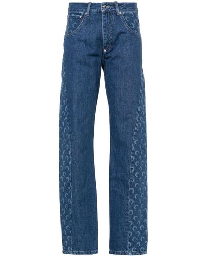 Marine Serre Regenerated Moon-print Straight Jeans - Blue