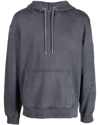 Calvin Klein Logo-embroidered Long-sleeve Hoodie - Grey