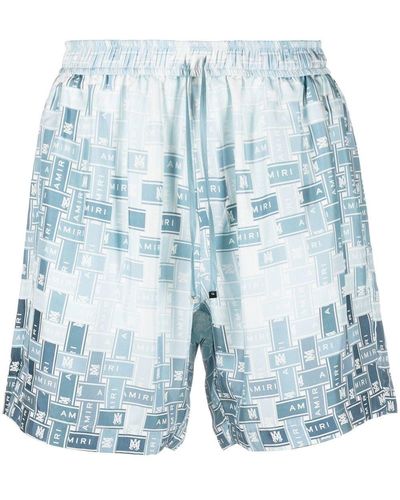 Amiri Pattern-logo-printed Silk Shorts - Blue
