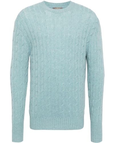 N.Peal Cashmere Thames Kabelgebreide Trui - Blauw