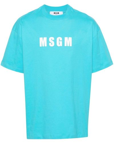 MSGM T-shirt en coton à logo imprimé - Bleu