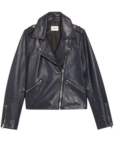 Claudie Pierlot Smooth Leather Biker Jacket - Grey