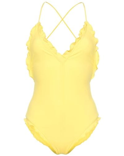 Ulla Johnson Ruffle-detailing V-neck Swimsuit - Yellow