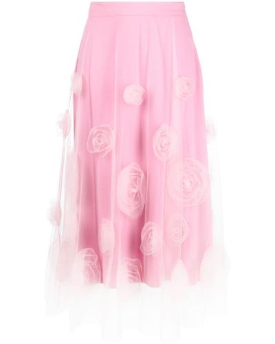 Viktor & Rolf Floral-appliqué Tulle Midi Skirt - Pink
