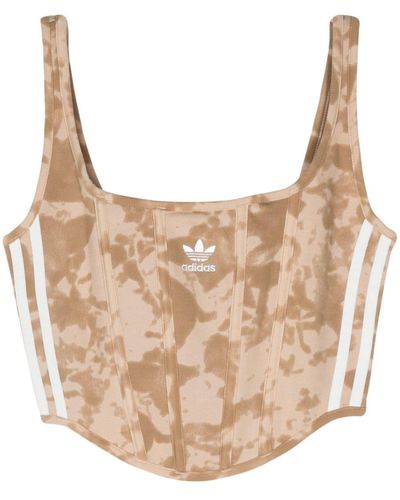 adidas Trefoil-embroidered Corset Top - Natural
