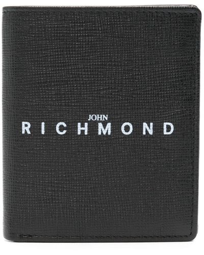 John Richmond Portefeuille en cuir grainé à logo imprimé - Noir