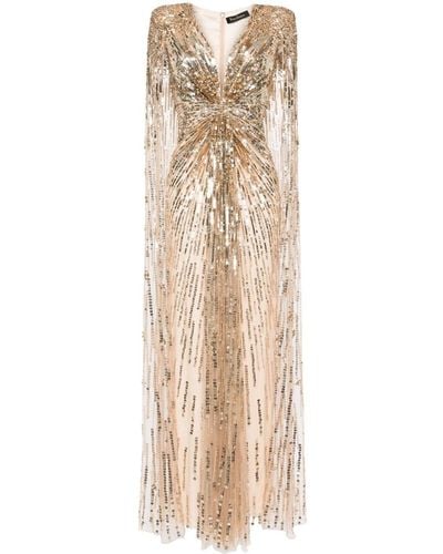 Jenny Packham Gold Rush Sequined Cape Gown - Natural