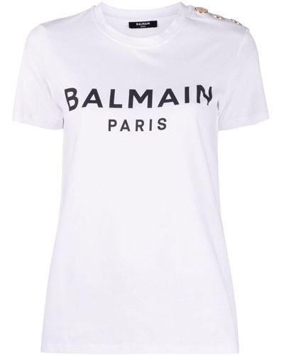 Balmain T -shirt Met Logo -afdrukken En In Reliëf In Reliëf - Wit