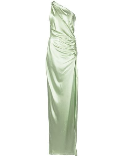 Michelle Mason Gathered-detail One-shoulder Silk Gown - Green