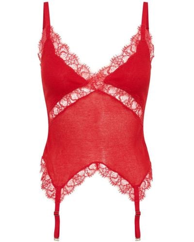 Dion Lee Lace-trim Ribbed Tank Top - Red