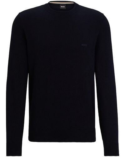 BOSS Logo-embroidered Cotton Sweater - Blue