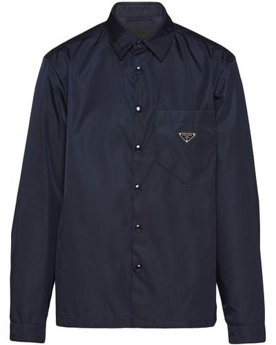 Prada Camicia con placca logo - Blu