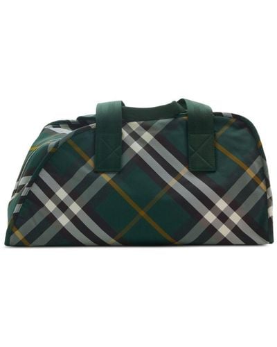 Burberry Borsone Shield medio a quadri - Verde