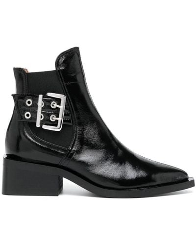 Ganni 45mm Buckle-detail Leather Boots - Black