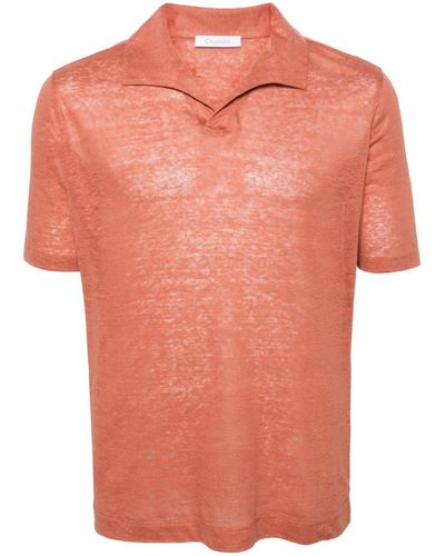 Cruciani Split-neck Linen Polo Shirt - Orange