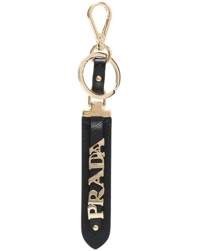 Prada Logo-lettering Leather Keychain - White