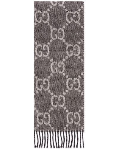 Gucci GG Jacquard Pattern Knit Scarf - Gray