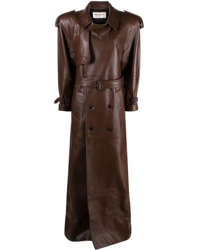 Saint Laurent Double-breasted Leather Trench Coat - Brown
