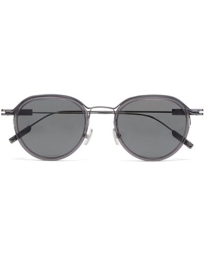 Zegna Round-frame Metal Sunglasses - Gray