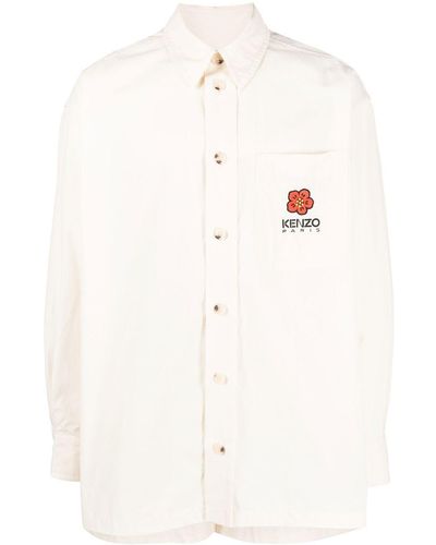 KENZO Logo-embroidered Cotton Shirt - Natural