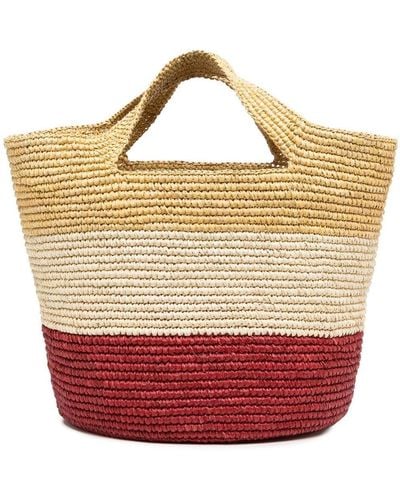 Sensi Studio Stripe Straw Tote Bag - Red