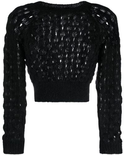 Simone Rocha Cropped Open-knit Sweater - Black