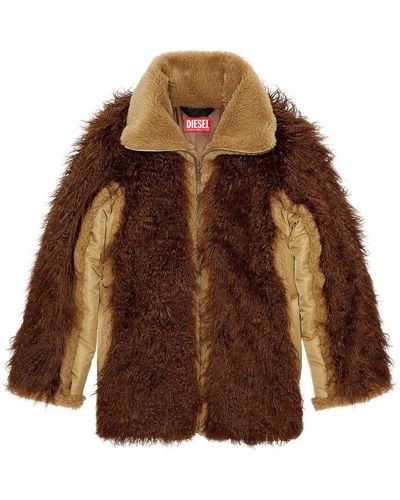 DIESEL Shaggy Jacket With Teddy Panels - Brown