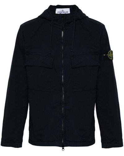 Stone Island Twill-Kapuzenjacke mit Kompass-Patch - Blau