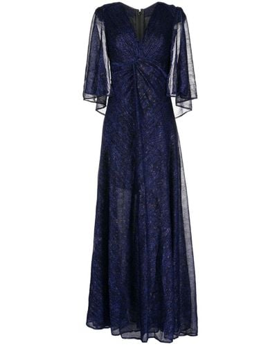 Talbot Runhof Cape-effect Metallic-voile Gown - Blue